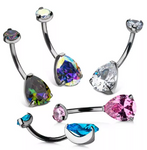 Titanium Internally Threaded Double CZ Gem 3-Prong Pear Navel Curve (5 colors)