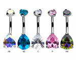 Titanium Internally Threaded Double CZ Gem 3-Prong Pear Navel Curve (5 colors)