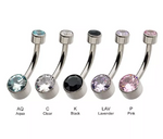 Titanium Internally Threaded Flat Back Round Bezel Set Double CZ Navel Curve (5 colors)