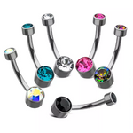 Titanium Internally Threaded Flat Back Round Bezel Set Swarovski Navel Curve (7 colors)