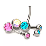 Titanium Internally Threaded Bezel Set Double Swarovski Crystal Navel Curve (9 colors)