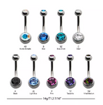 Titanium Internally Threaded Bezel Set Double Swarovski Crystal Navel Curve (9 colors)