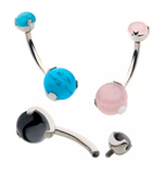 Titanium Internally Threaded Prong Set Double Stone Fixed Bottom Navel Curve (6 colors)