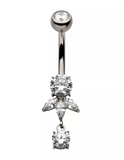 Titanium Internally Threaded Bezel Set Triple Marquise CZ Dangle Navel Curve