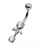 Titanium Internally Threaded Bezel Set Triple Marquise CZ Dangle Navel Curve