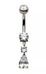 Titanium Internally Threaded Bezel Top 4 Prong Set Pear CZ Dangle Navel Curve