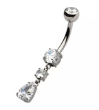 Titanium Internally Threaded Bezel Top 4 Prong Set Pear CZ Dangle Navel Curve