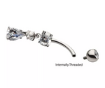 Titanium Internally Threaded Bezel Top 4 Prong Set Pear CZ Dangle Navel Curve