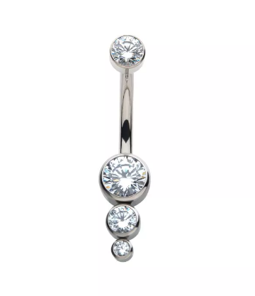 Titanium Internally Threaded Bezel Set CZ 3-Drop Cluster Navel Curve