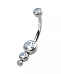 Titanium Internally Threaded Bezel Set CZ 3-Drop Cluster Navel Curve