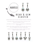 Titanium Internally Threaded Tri Bead Bezel Set CZ Cluster Navel Curve