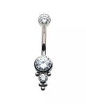 Titanium Internally Threaded Tri Bead Bezel Set CZ Cluster Navel Curve