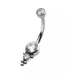 Titanium Internally Threaded Tri Bead Bezel Set CZ Cluster Navel Curve