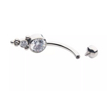 Titanium Internally Threaded Tri Bead Bezel Set CZ Cluster Navel Curve