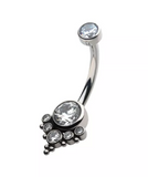 Titanium Internally Threaded Tri Bead Bezel Set CZ Terraced Cluster Navel Curve