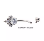 Titanium Internally Threaded Tri Bead Bezel Set CZ Terraced Cluster Navel Curve