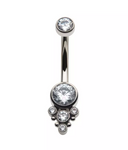 Titanium Internally Threaded Beaded Bezel Set CZ Terraced Cluster Navel Curve