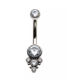 Titanium Internally Threaded Beaded Bezel Set CZ Terraced Cluster Navel Curve