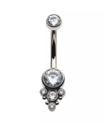 Titanium Internally Threaded Beaded Bezel Set CZ Terraced Cluster Navel Curve