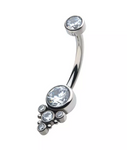 Titanium Internally Threaded Beaded Bezel Set CZ Terraced Cluster Navel Curve