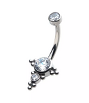 Titanium Internally Threaded Multi Tri Beads Bezel Set CZ Cluster Navel Curve