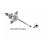 Titanium Internally Threaded Multi Tri Beads Bezel Set CZ Cluster Navel Curve