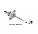 Titanium Internally Threaded Multi Tri Beads Bezel Set CZ Cluster Navel Curve