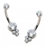 Titanium Internally Threaded 3 Bezel Set CZ Cluster Fixed Navel Curve