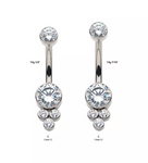 Titanium Internally Threaded 3 Bezel Set CZ Cluster Fixed Navel Curve