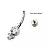 Titanium Internally Threaded 3 Bezel Set CZ Cluster Fixed Navel Curve