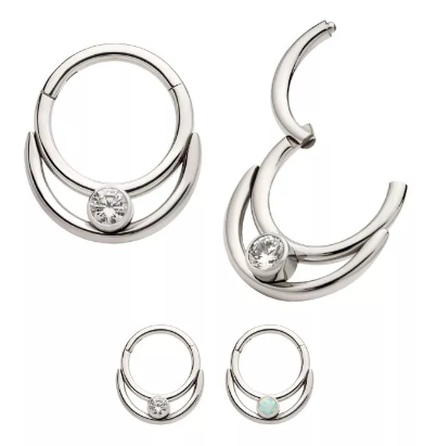 Titanium Double Hoop CZ/Opal Front Facing Clicker (2colors)