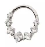 Titanium Clustered Prong Set Square CZ Front Facing Clicker