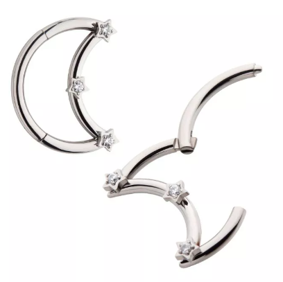 Titanium Moon Triple Point Star CZ Front Facing Clicker.