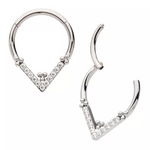 Titanium Cluster Round CZ & Beads V-Shape Front Facing Clicker