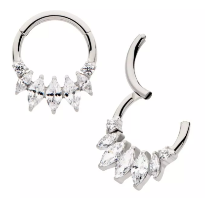 Titanium Cluster Prong Set Round & Marquise CZ Front Facing Clicker