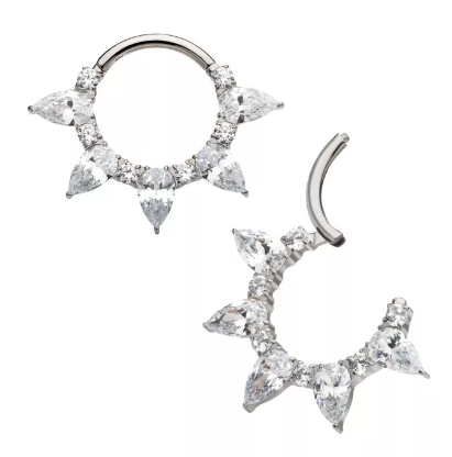 Titanium Cluster Prong Set Round & Pear CZ Front Facing Clicker