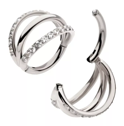 Titanium Fan Out Triple Hoop CNC Set CZ Side Facing Clicker