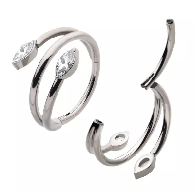 Titanium Double Ended Twist Marquise CZ Side Facing Clicker