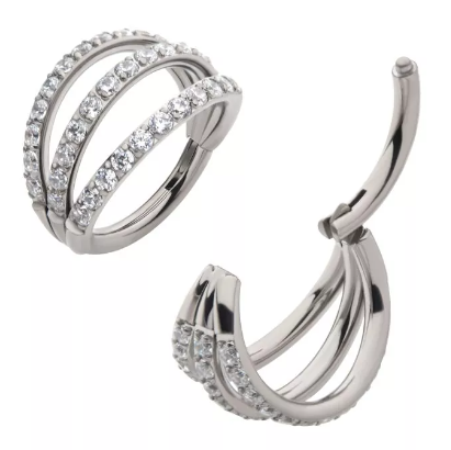 Titanium Triple Fan Out Prong Set Eternity CZ Side Facing Clicker