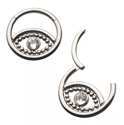 Titanium 18-Bead Bezel Set CZ Evil Eye Front Facing Clicker