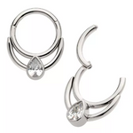 Titanium Double Hoop Pear CZ Front Facing Clicker