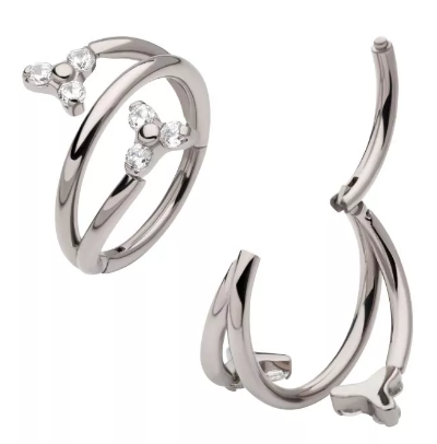 Titanium Double Ended Twist Trinity CZ Side Facing Clicker