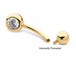 14K Gold Internally Threaded Double CZ Top Navel Curve