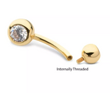 14K Gold Internally Threaded Double CZ Top Navel Curve