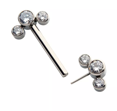 Titanium Threadless 3 Bezel CZ Nipple Bar