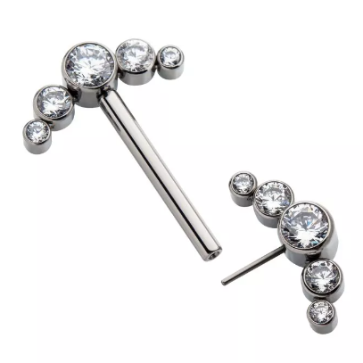 Titanium Threadless 5 Bezel CZ Nipple Bar