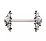 Titanium Threadless 3 Bezel CZ & Beads Nipple Bar