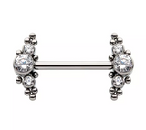 Titanium Threadless 3 Bezel CZ & Beads Nipple Bar