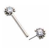 Titanium Threadless Bezel CZ & Bead Ring Nipple Bar