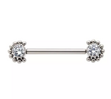 Titanium Threadless Bezel CZ & Bead Ring Nipple Bar